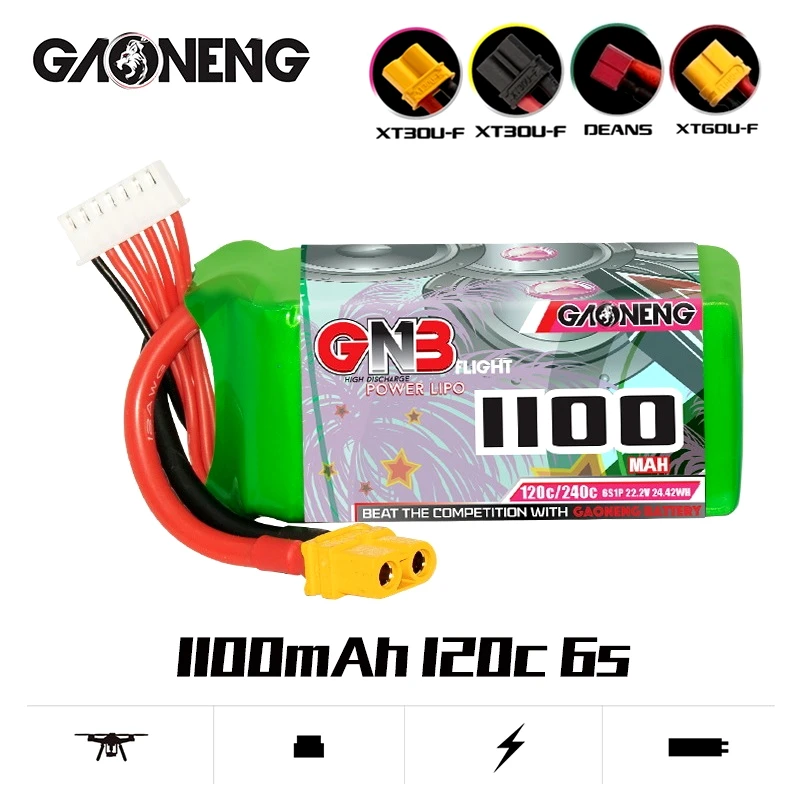 

Original GNB 22.2V 6S 1100mAh 120C/240C Lipo Battery XT60U-F/XT30U-F/T Plug For Airplane RC FPV Quadcopter Helicopter Drone