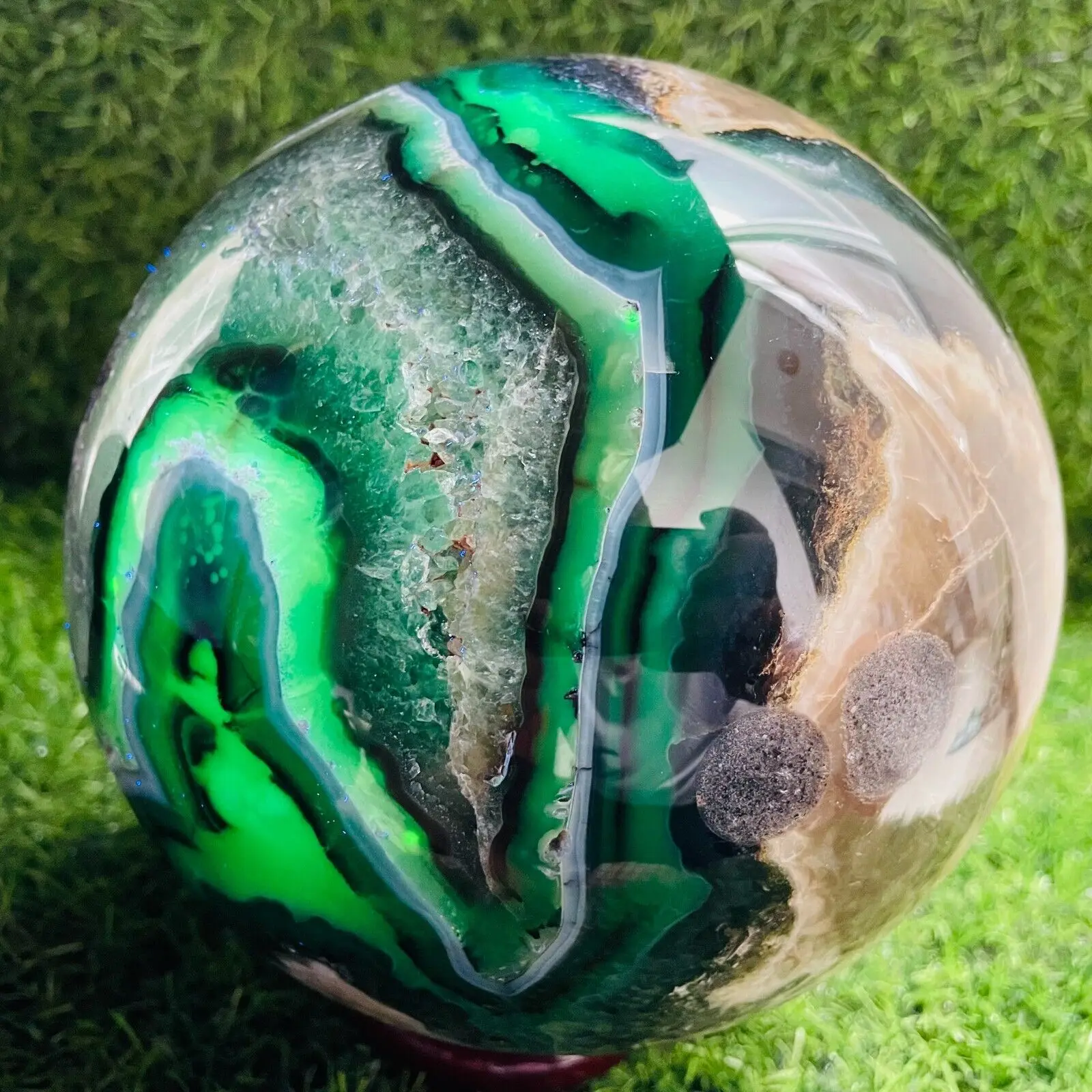 Шар из натурального флуоресцентного агата и кварца резная Хрустальная сфера для