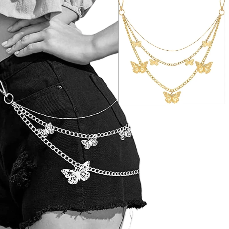 

Skirts Pants Chain Goth Multi Layer Chains Butterfly Shape Pendant Waist Wallet Chain Pocket Chain for Women Girls Gift