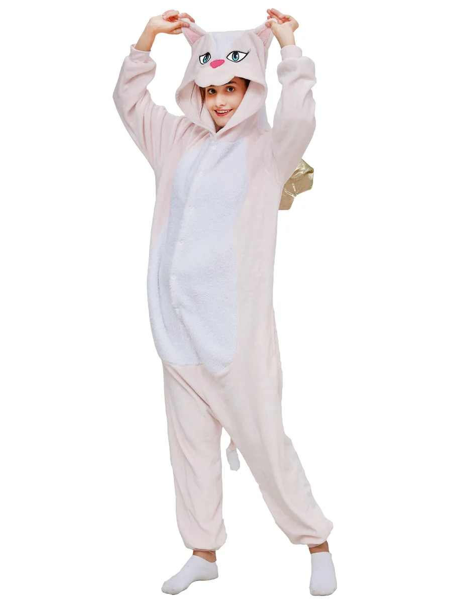 Girl's Winter One-Piece Cartoon Animal Pajamas With Two Wings Polyester Warm Comfortable Sleepwear Cosplay Clothes