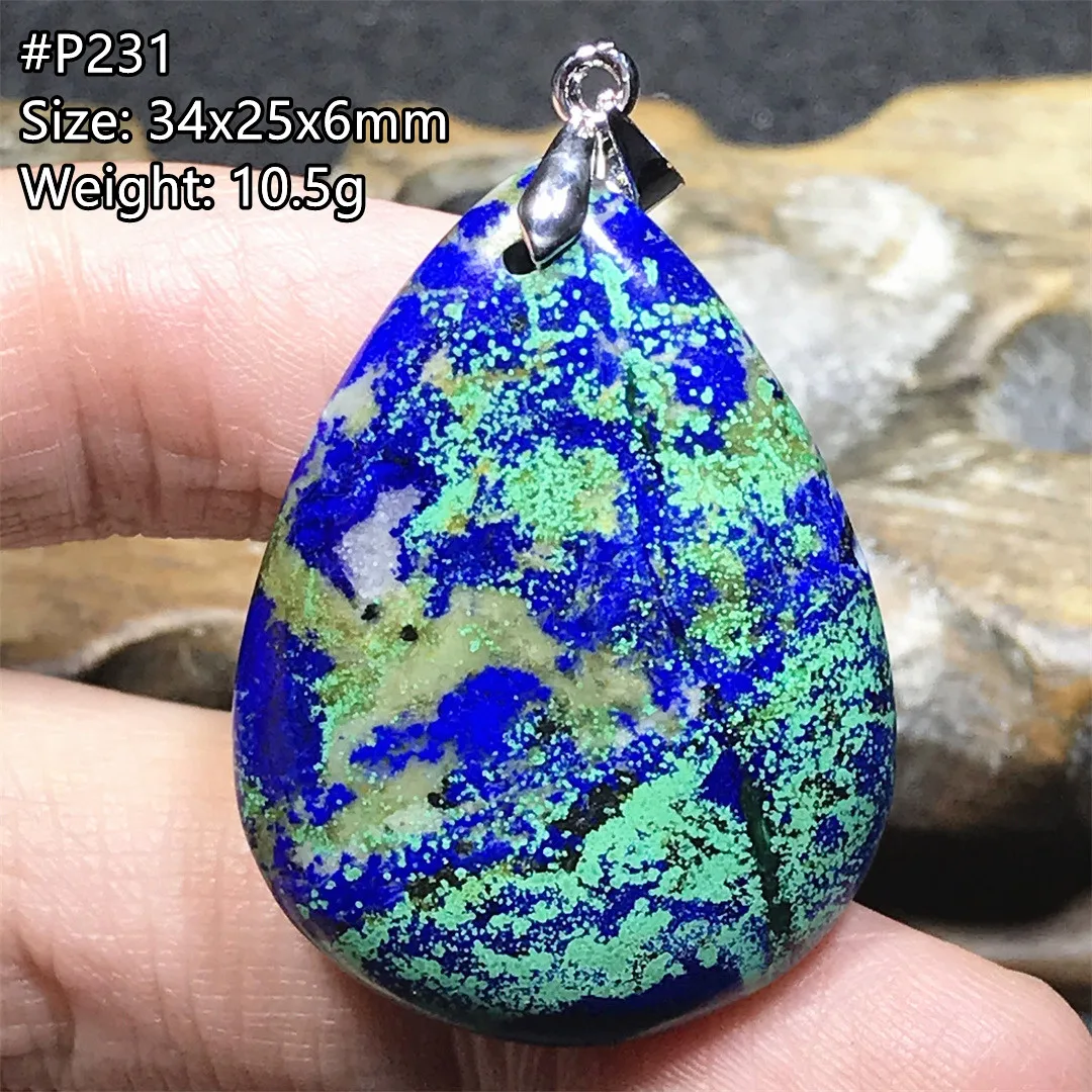 Collar con colgante de Azulita Natural para mujer y hombre, malaquita, lapislázuli, cuentas de regalo, cristal azul y verde, piedra de plata AAAAA