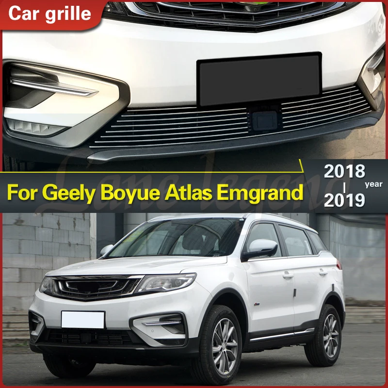 For Geely Boyue Atlas Emgrand 2018 2019 Stainless Steel Car Front Grill Bumper Strip Racing Grill Grill Cover Racing Grills