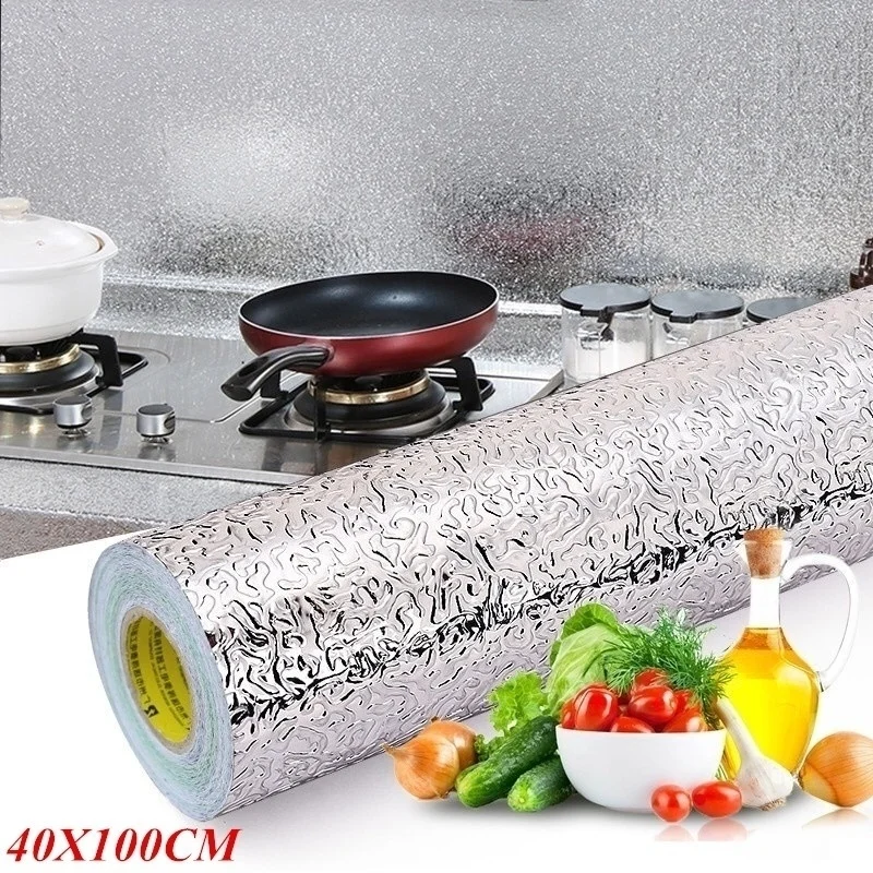 

Kitchen Oil-proof Waterproof Stickers Aluminum Foil Kitchen Stove Cabinet Self Adhesive Wall Sticker DIY Wallpaper 40X100CM