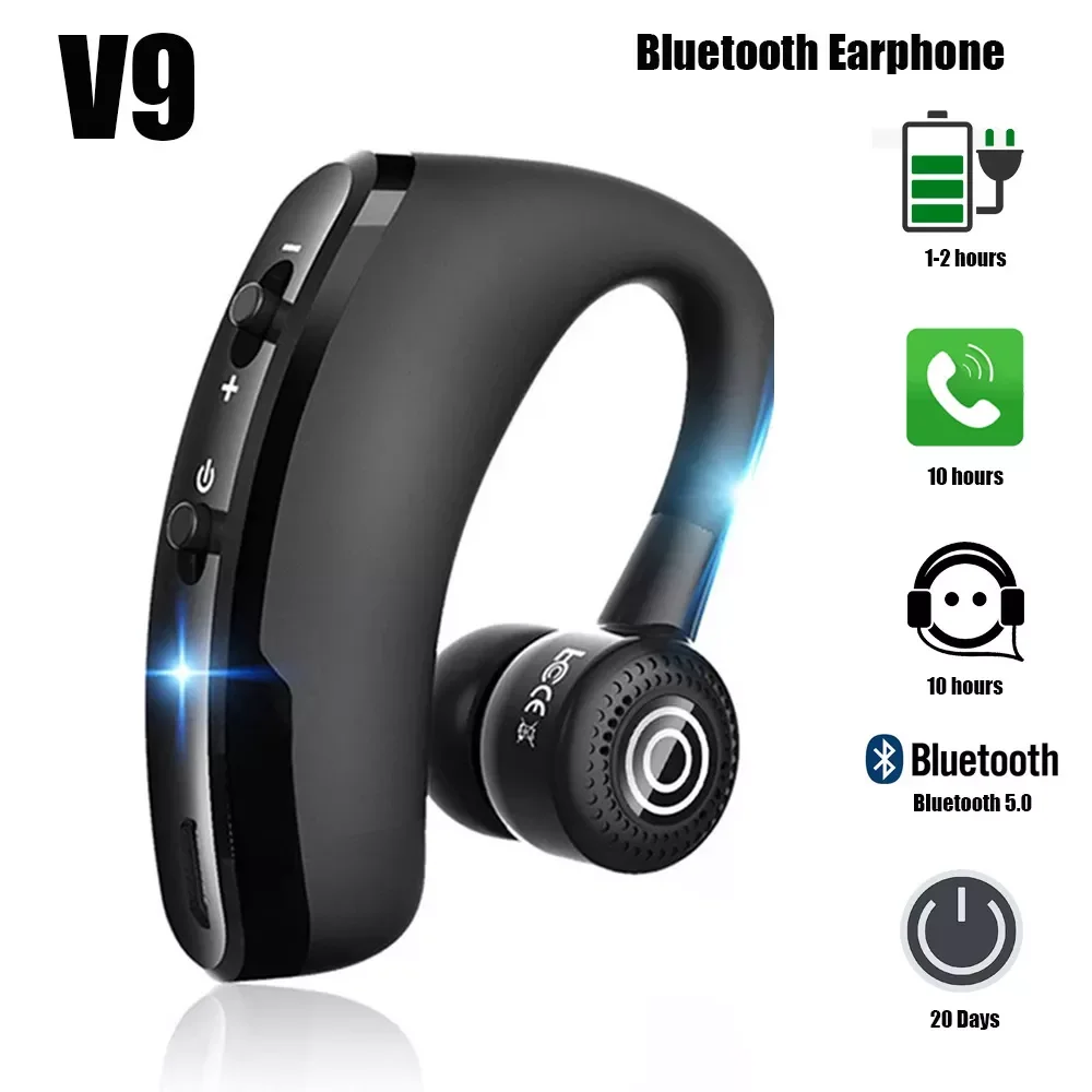 

V9 Handsfree Business Wireless Bluetooth Headset With Mic Voice Control Headphone For Drive Connect With Phones Driver Sport