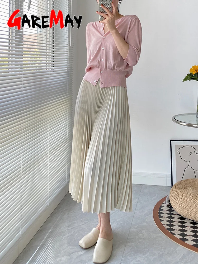 

Women's Maxi Winter Skirt A-line White High Quality Brown Vintage Long Pleated Skirt Midi Elastic Waist Elegant for Women 2022
