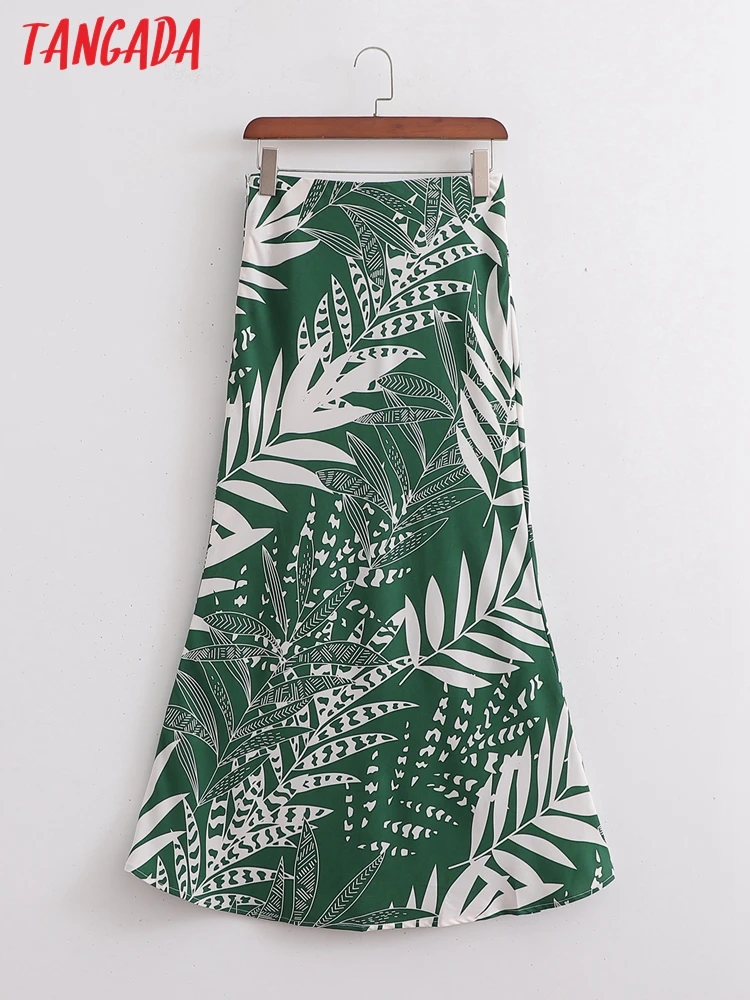 

Tangada 2022 Summer Women Print Midi Skirt Vintage Side Zipper Ladies Chic Mid Calf Skirts 1D78