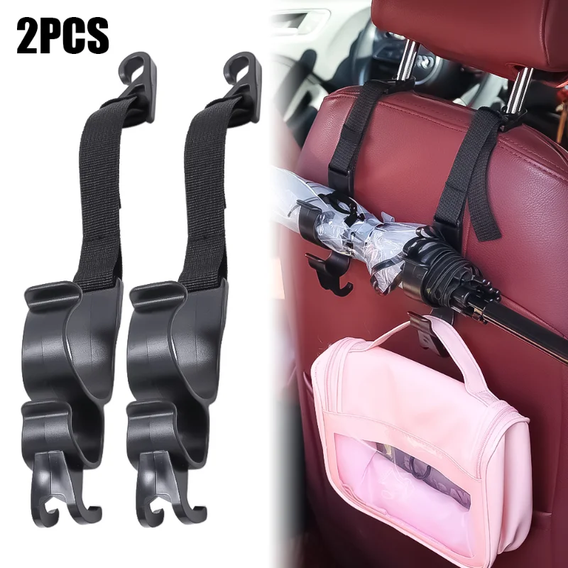 

2cps Car Seat Back Hook Adjustable Auto Fastener Clip Grocery Bag Hanger Holder Rear Seat Headrest Hanging Hook Umbrella Holder