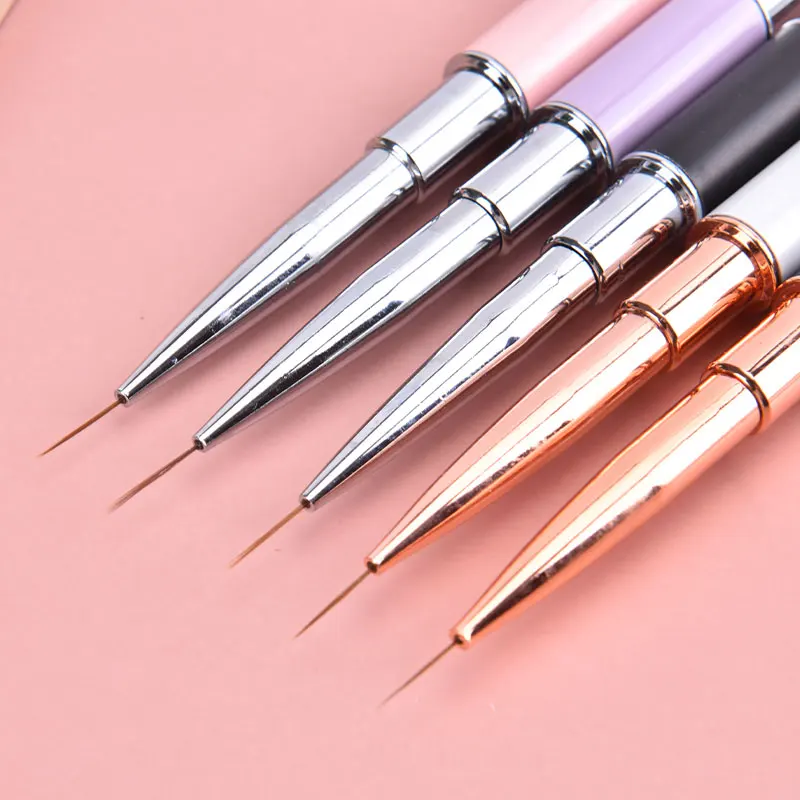 

1pc Pro Double Ended Fine Wire Pulling Pen With Cap Marble Handle Nail Liner Brush Carving Flat Round UV Gel Painting Brush Line