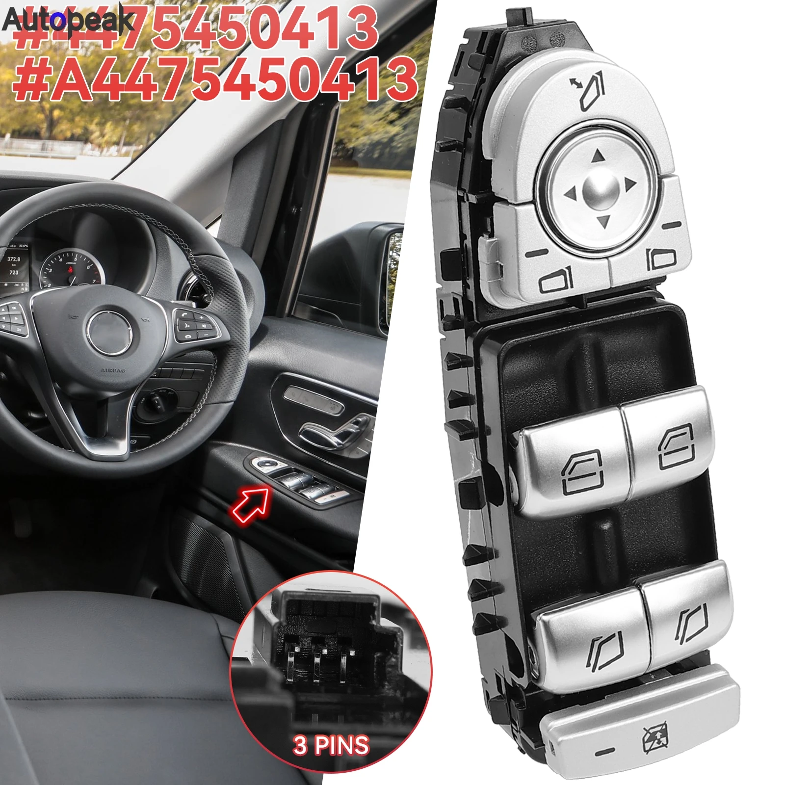 

4475450413 A4475450413 Электрическая главная кнопка переключения стеклоподъемника для Mercedes Benz V-Class W447 Vito Viano 15-19