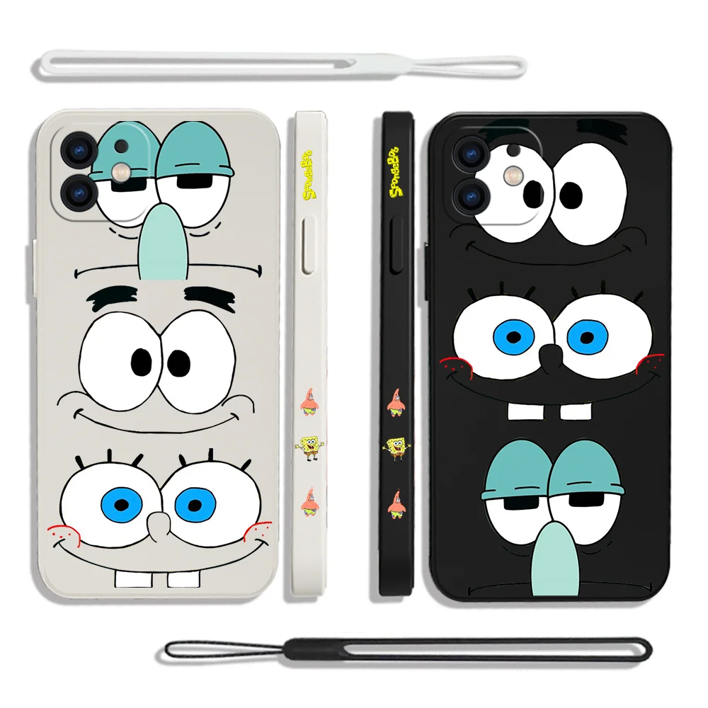 

SpongeBobs Patricks Stars Phone Case For iPhone 14 13 12 11 Pro Max Mini X XR XS Plus 6 6S Plus Silicone Cases with Hand Strap