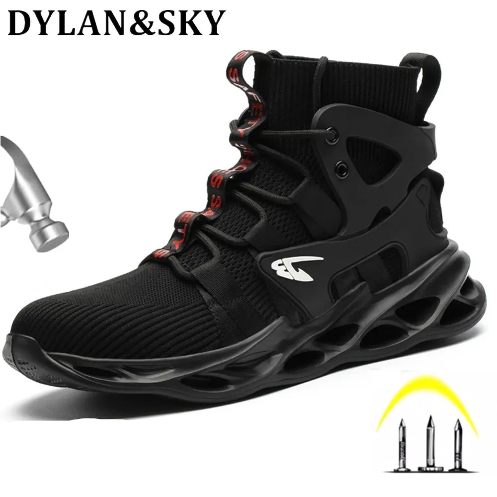 

Защитная обувь, стальной носок для мужчин, черная Противоударная мужская спортивная обувь, ботинки, дышащие индустриальные походные ботинк...