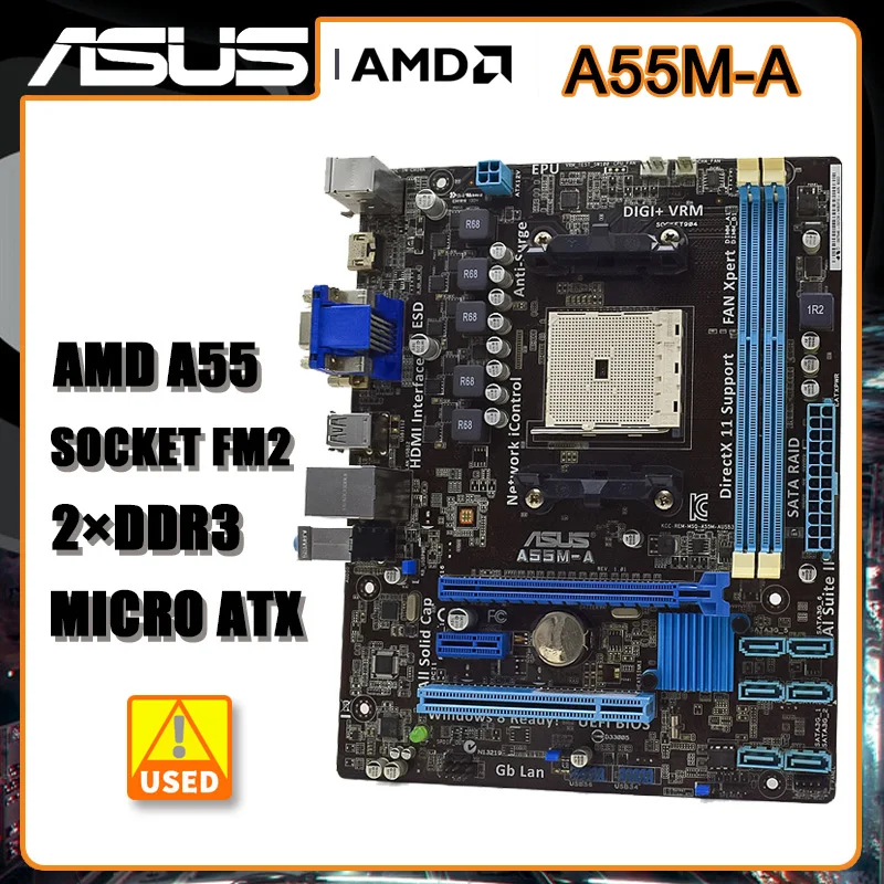 

ASUS A55M-A Motherboard Socket FM2 DDR3 For AMD A10/A8/A6/A4/Athlon Cpus SATA2 AMD A55 USB2.0 PCI-E X16 Placa-mãe