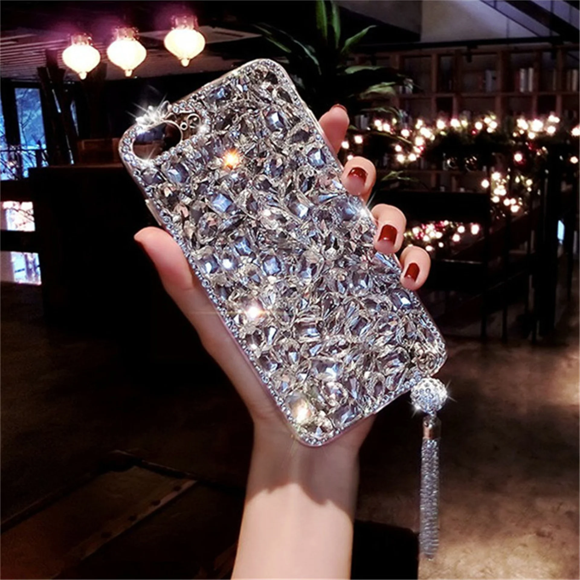 

Bling Jewelled Rhinestone Crystal Diamond Soft Back Pendant Phone Case Cover For iPhone13 14 12 11 Pro X 6 7 8 Plus 5 XR Xs Max