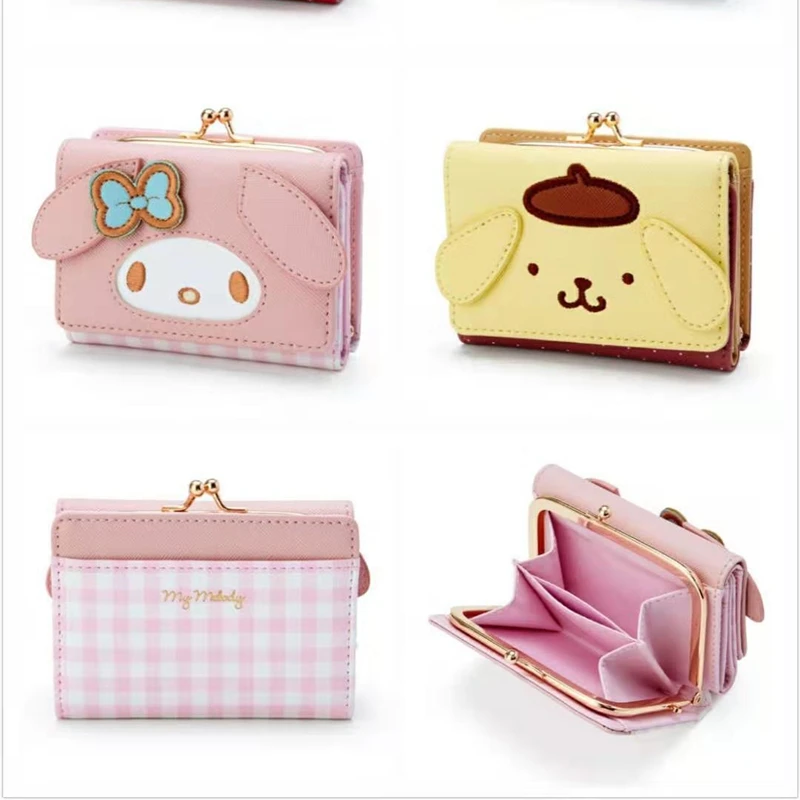 Sanrio Cinnamon Pocketbook Wallet Keychains Hello Kitty Roll Pringle Kuromi PU Leather Wallet Folding Melody Card Bag