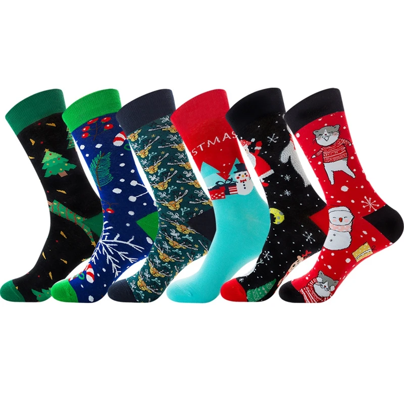 20 Pairs Cartoon Men Merry Christmas Socks Cotton Sweat Absorbent Middle Tube Boy Santa Claus Elk Socks Autumn Winter