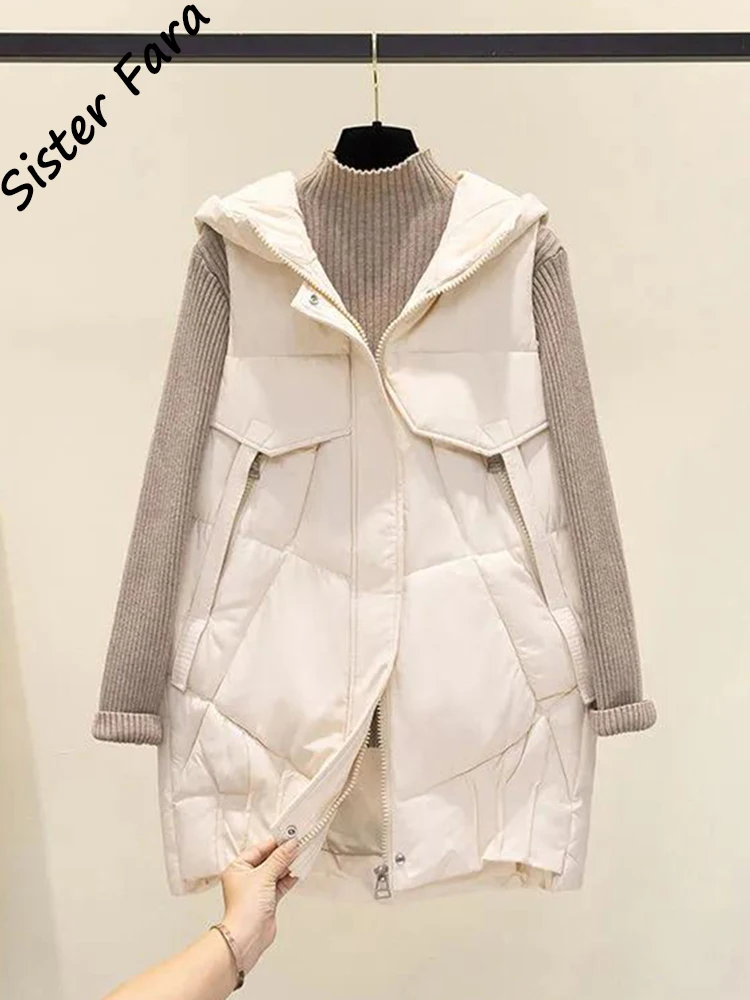 

Sister Fara Winter Women Hooded Long Down Vest Warm Female Waistcoat Plus Size Sleeveless Cotton Padded Coat Women Puffer Jacket