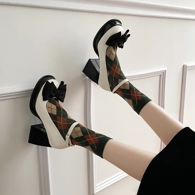 

Sweet Bow Mary Jane Heels Women 2023 New Thick Heel Pumps Elegant Heels Party Shoes Fashion Luxury High Heeled Dress Shoes Woman