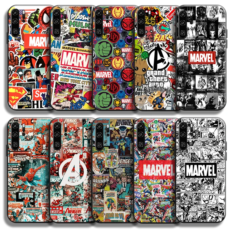 

Чехол для телефона с логотипом комиксов Marvel для Huawei P50 P40 P30 P20 Pro Lite 5G P Smart 2019-2021, черный чехол из ТПУ