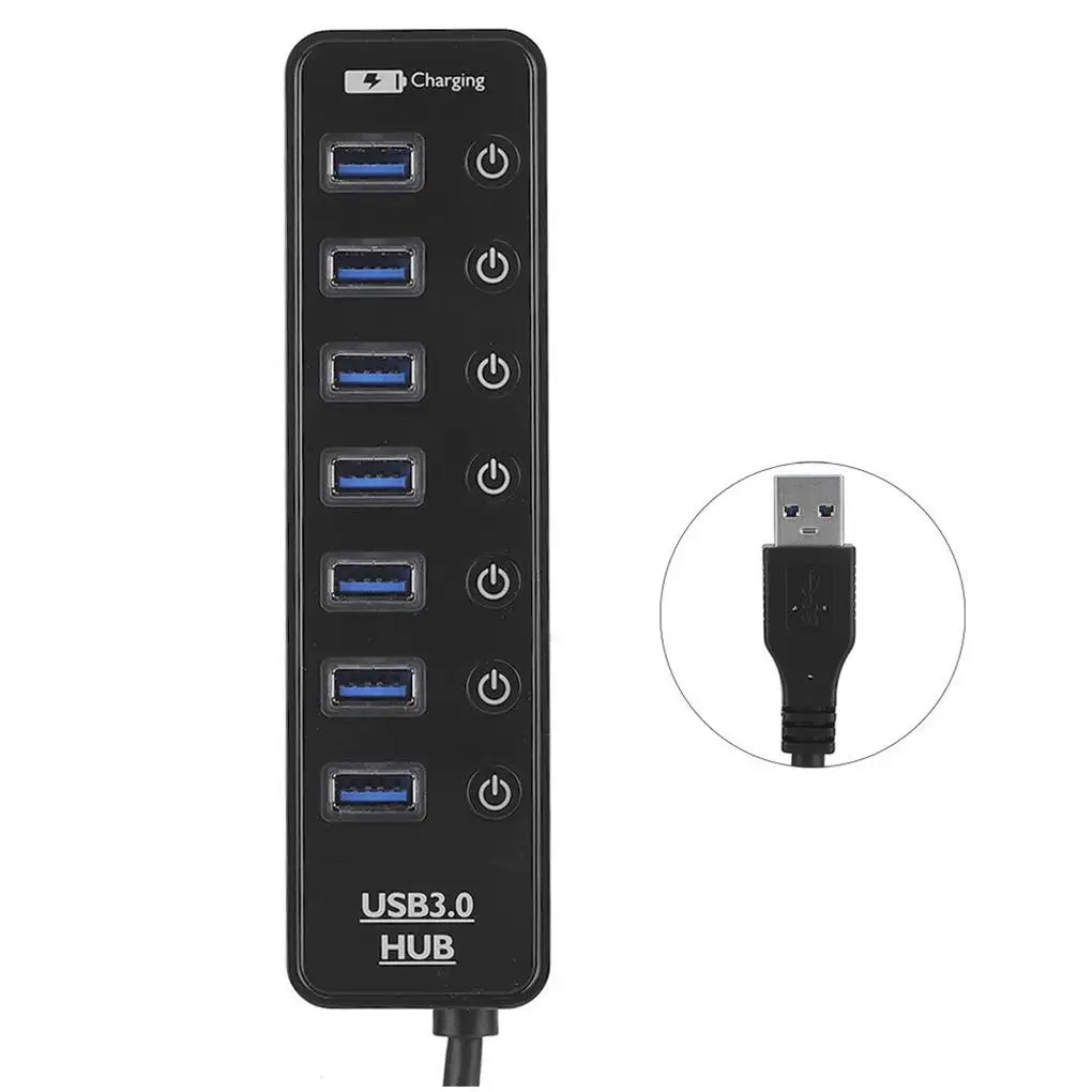 

7-портовый концентратор USB 3,0 с переключателем, умный разветвитель для быстрой зарядки 2А, док-станция, аксессуары для ПК