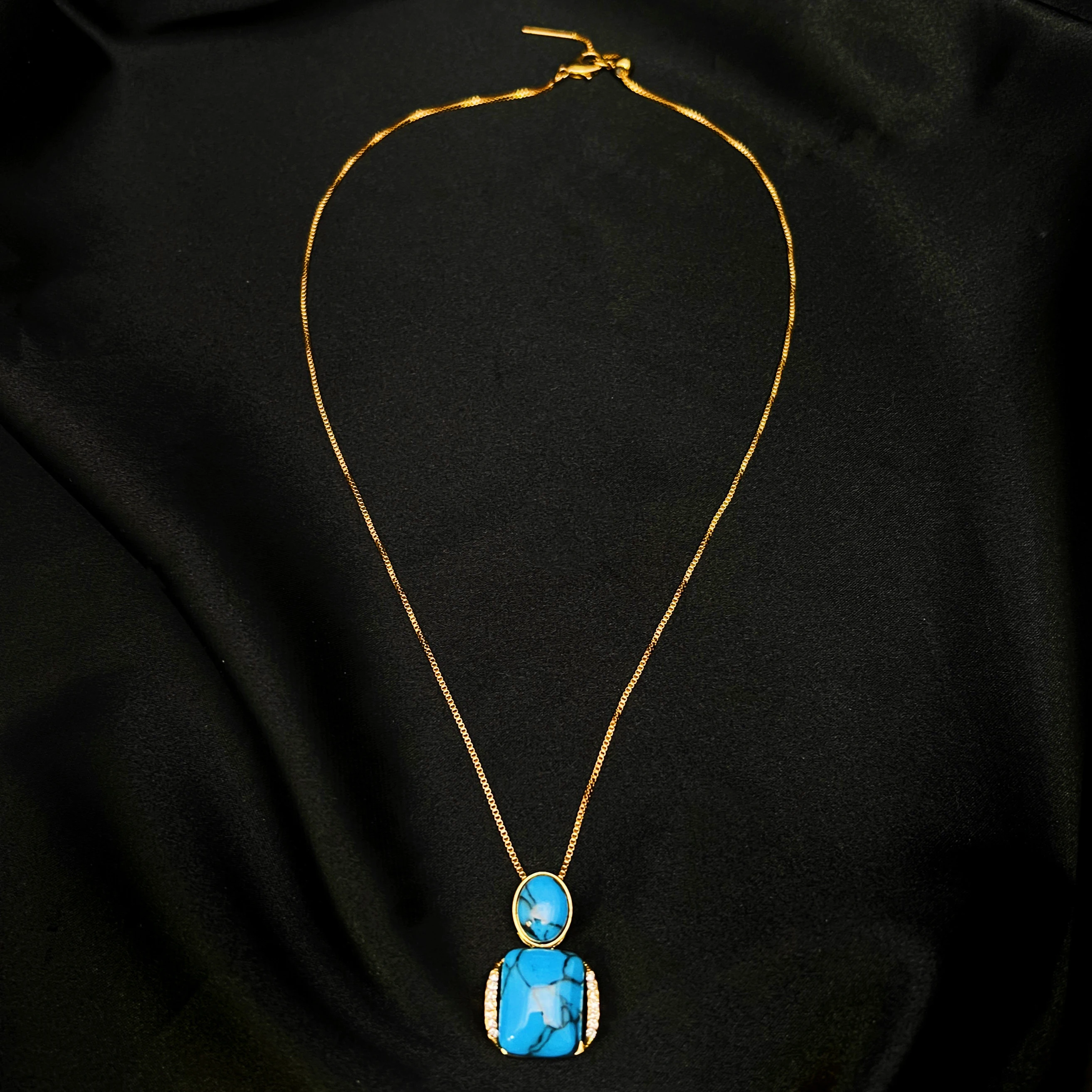 

MANDI Wholesale Price Ethnic Style Blue Natural Stone Pendant New Women's Necklace Gold-plated 18k Non-fading Jewelry Chain