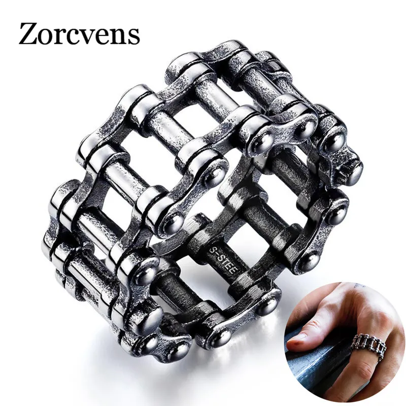 

KOTiK Bicycle Chain Ring for Men Stainless Steel Creative Punk Rock Male Link Rings Trendy Motorcycle Chain Jewlery