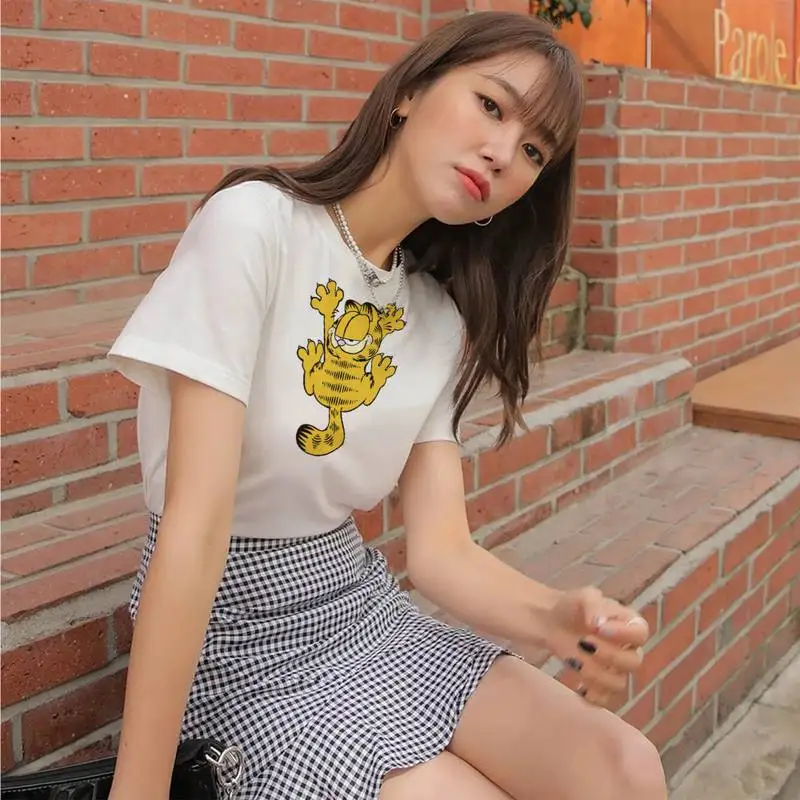 Bandai Garfield Cat Popolar 2022 футболка Летняя одежда Повседневная Женская хип-хоп с круглым
