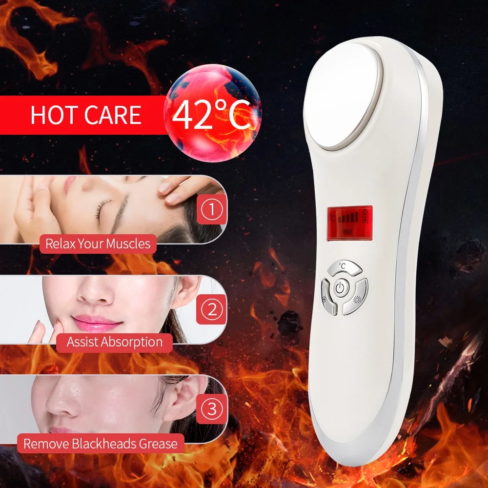 

5 in 1 LED Hot Cold Hammer Facial Vibration Massager Wrinkle Acne Removal Facial Skin Care Device Face Lifting Tightening