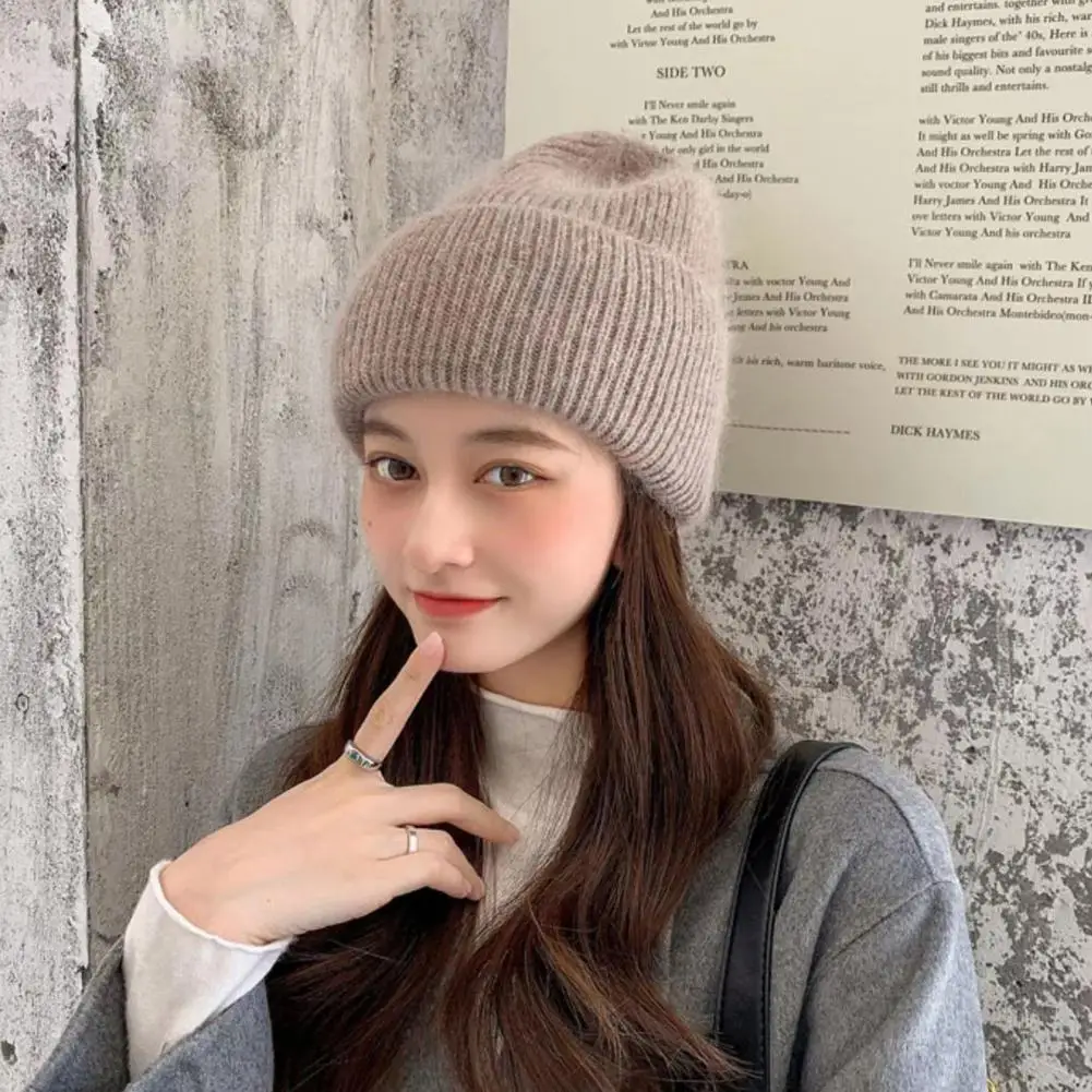 

Men Women Winter Imitation Rabbit Fur Hat Solid Color Warm Beanie Hat Unisex Adult High Elastic Knitting Hat