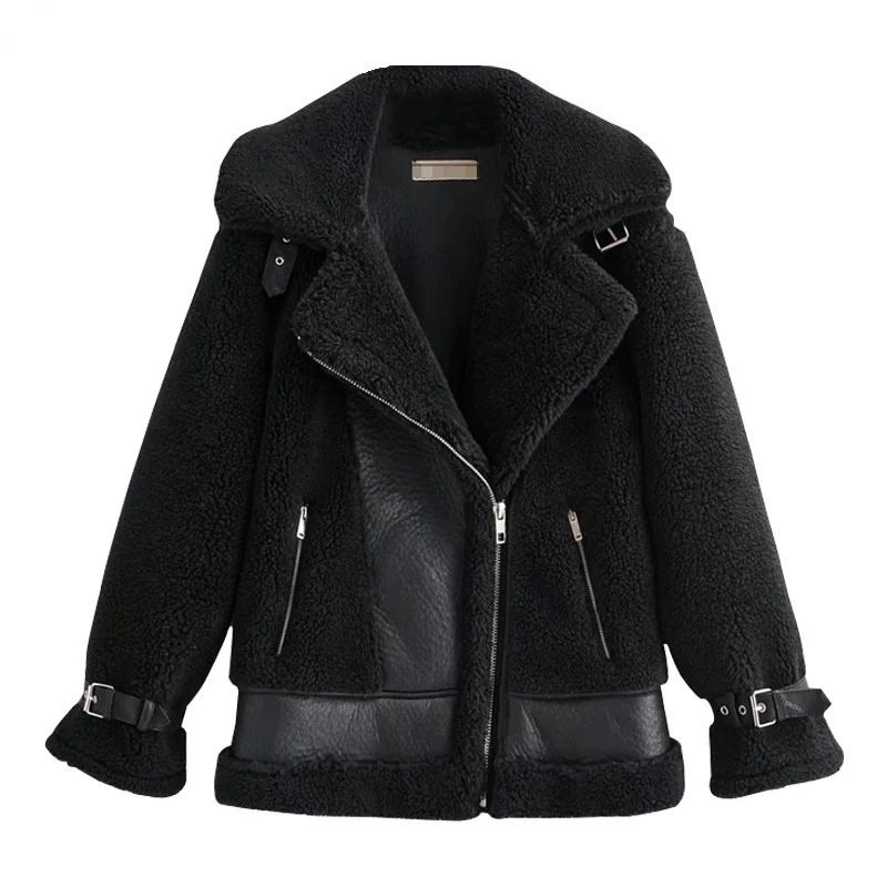 

Winter Female Casual Thick Fur Coats Faux Leather Female Sheepskin Coat Warm Fur Jacket Leather Motorcycle Windproof