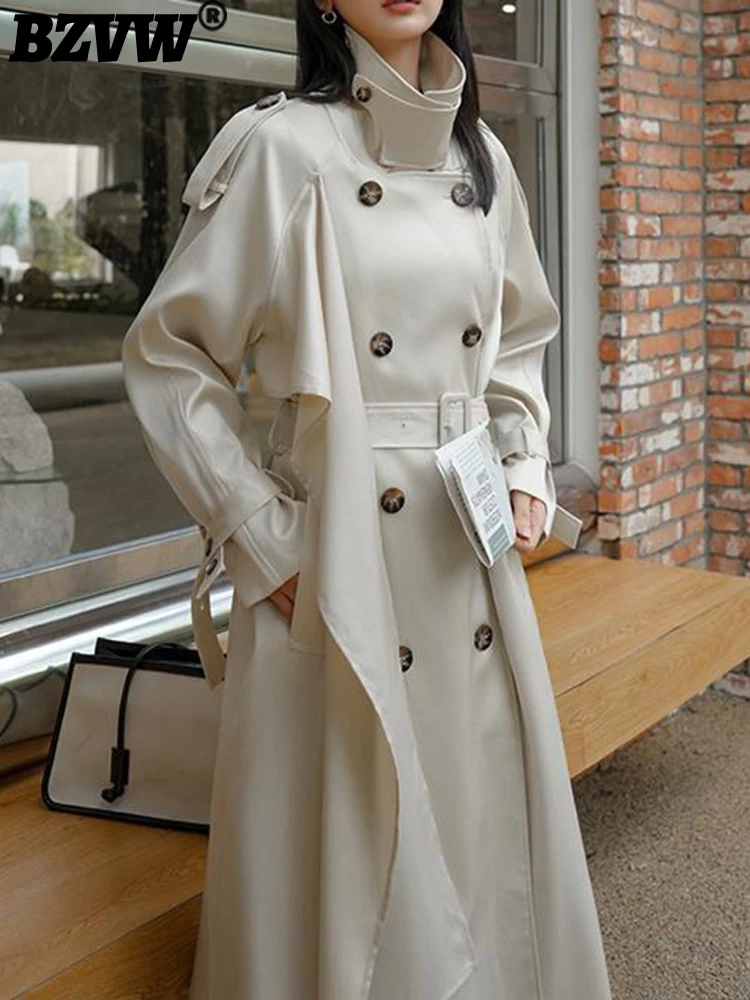 

BZVW Vintage Designer Trench For Women Bandage High Waist Korean Style Temperament Windbreaker 2023 Autumn New Fashion 25X01683