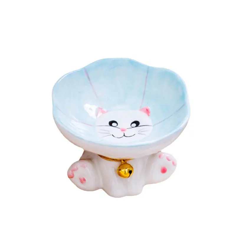 

New Painted Cute Ceramic Cat Bowl High Appearance Anti Overturning Feeder Cartoon Drinking Eating Bowl for Cat Dog Supplies