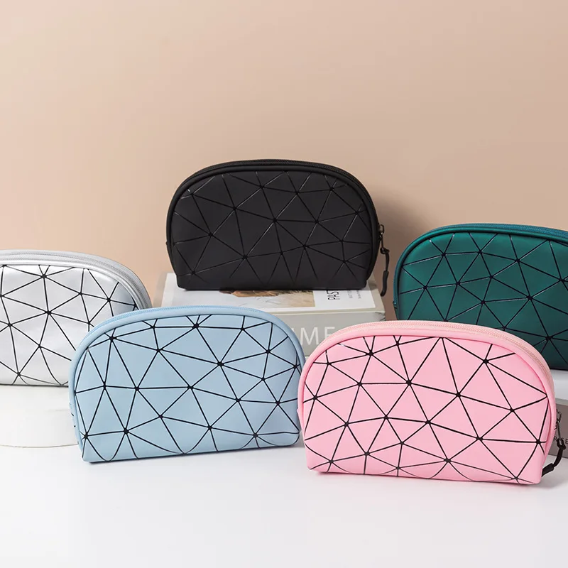 

New Rhombus Semicircle Women Makeup Bag Three-Dimensional Fashion Zipper Portable Multifunction Organizer Travel Storage Bag
