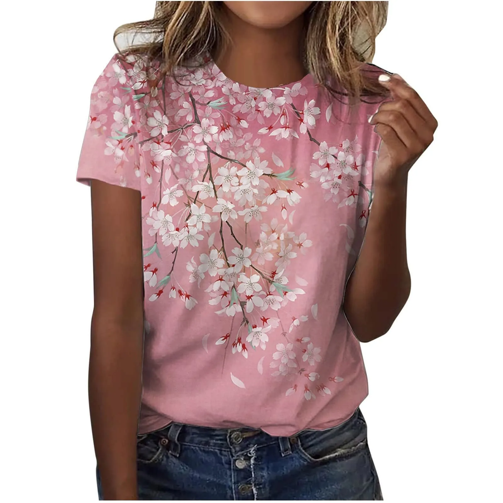 

Summer Casual T-Shirts Short Sleeves Women T-Shirt Print Street Tops Women Round Neck Loose T-Shirt Tops Pullover