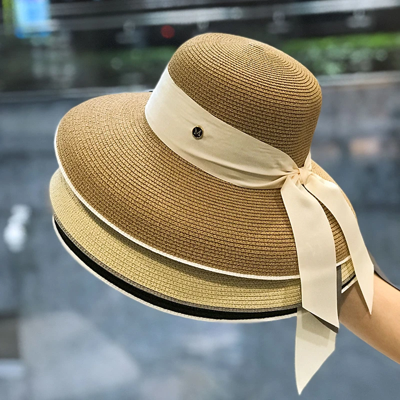 Natural Grasses 2022 Summer Straw Hat Women Beach Cap Visor Protection Sun Hats Wide Brim Sunhat Chapeau Femme