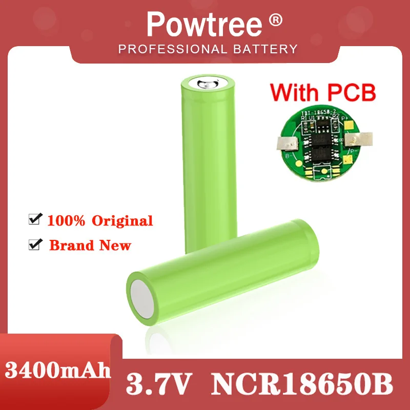 

100% New Original NCR18650B 3.7 v 3400mah 18650 Lithium Rechargeable Battery For Flashlight batteries with PCB