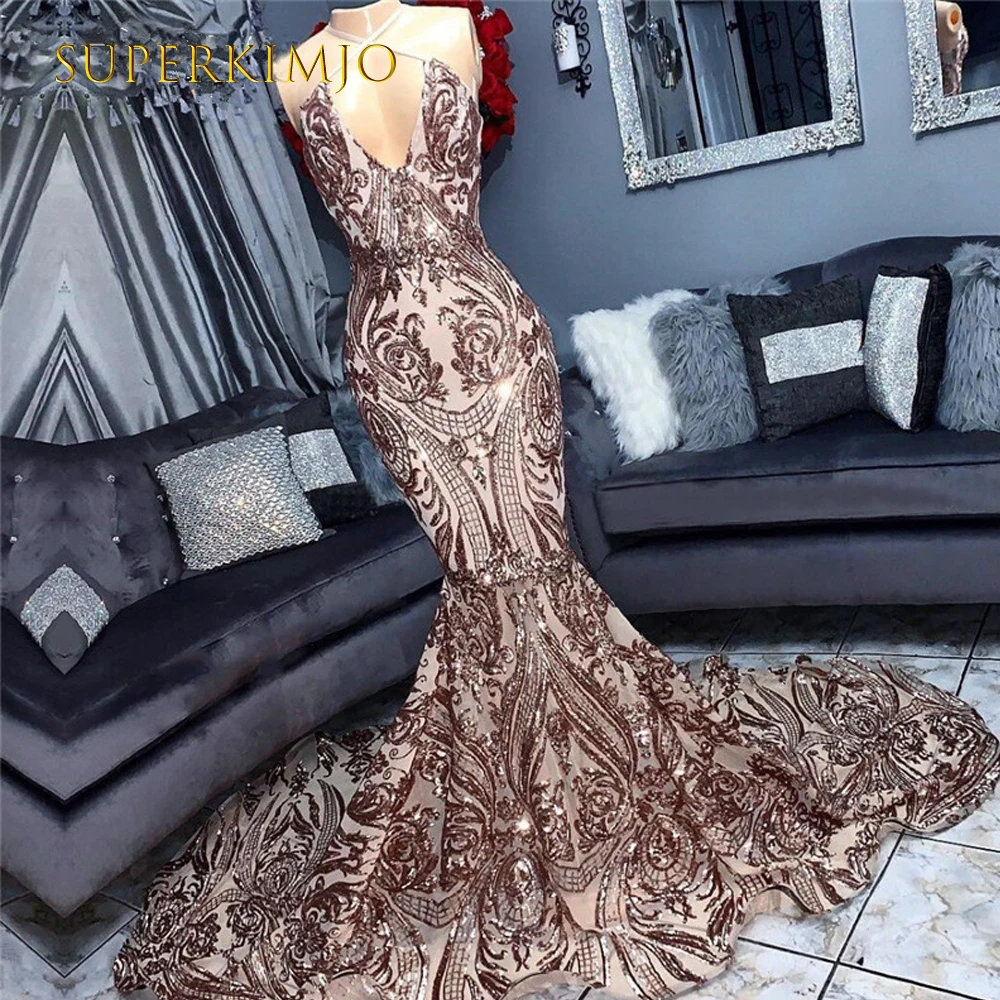 

SuperKimJo Vestidos De Fiesta Halter пикантные вечерние платья розовое золото блестящие русалки дешевые вечерние платья Robe De вечерние женские