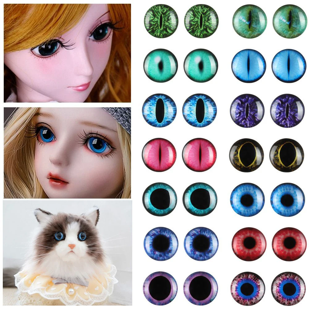 

1Pair 16mm Glass Cat Eyes For BJD Doll Stereo Doll Eye Animal Toy Doll Making DIY Simulated Eyeball Handmade Crafts Accessories