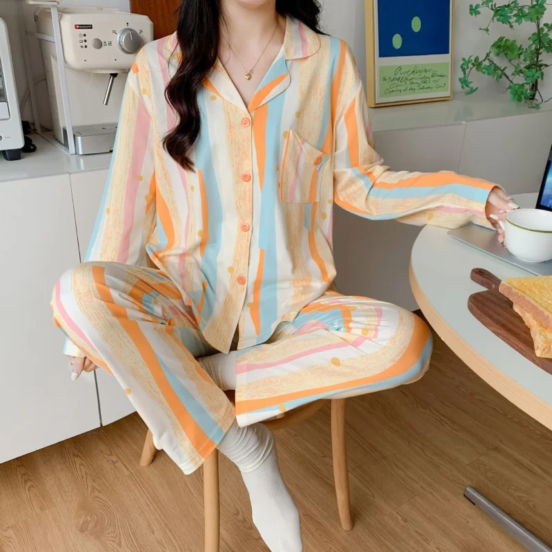 2023 New Ladies' Homewear Long-Sleeved Trousers Cardigan Suit Spring and Autumn Pajamas Women's Homewear Can Be Worn outside