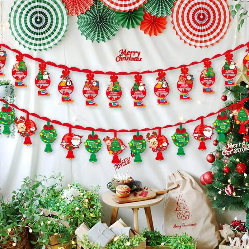

2022 Christmas Banner Christmas Signs Hanging Banner With Christmas Tree Santa Elk And Sock Snowman Xmas Home Party Decorations