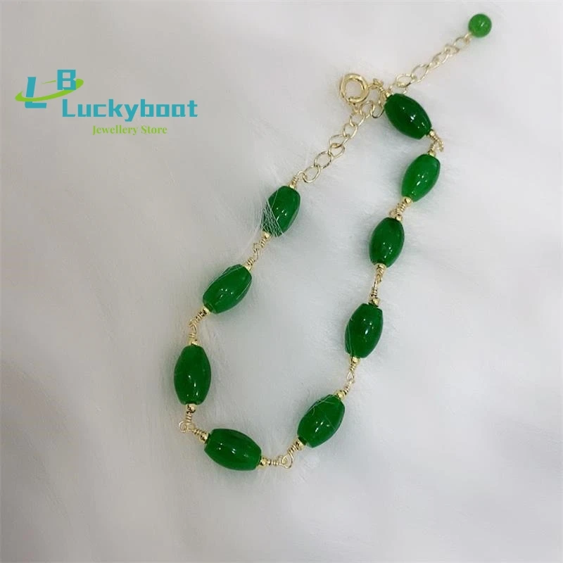 

Natural Dry Green Jadeite Rice Bead Bracelet Retro Ancient Hanfu Cheongsam Bracelet Bracelet 2021 New Women's Jewelry Gift