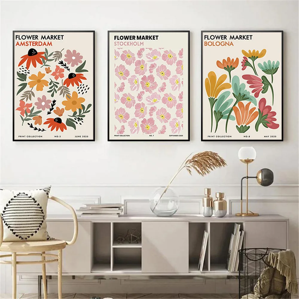 Красочный Матисс Цветочный рынок Настенный декор Картина Современный розовый
