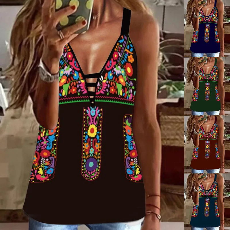 

Women Summer Casual Beach Boho Loose Big Large Hole Strap Camis Plus Sizes Sleeveless Tank Tops Tees Female Ladies Shirt