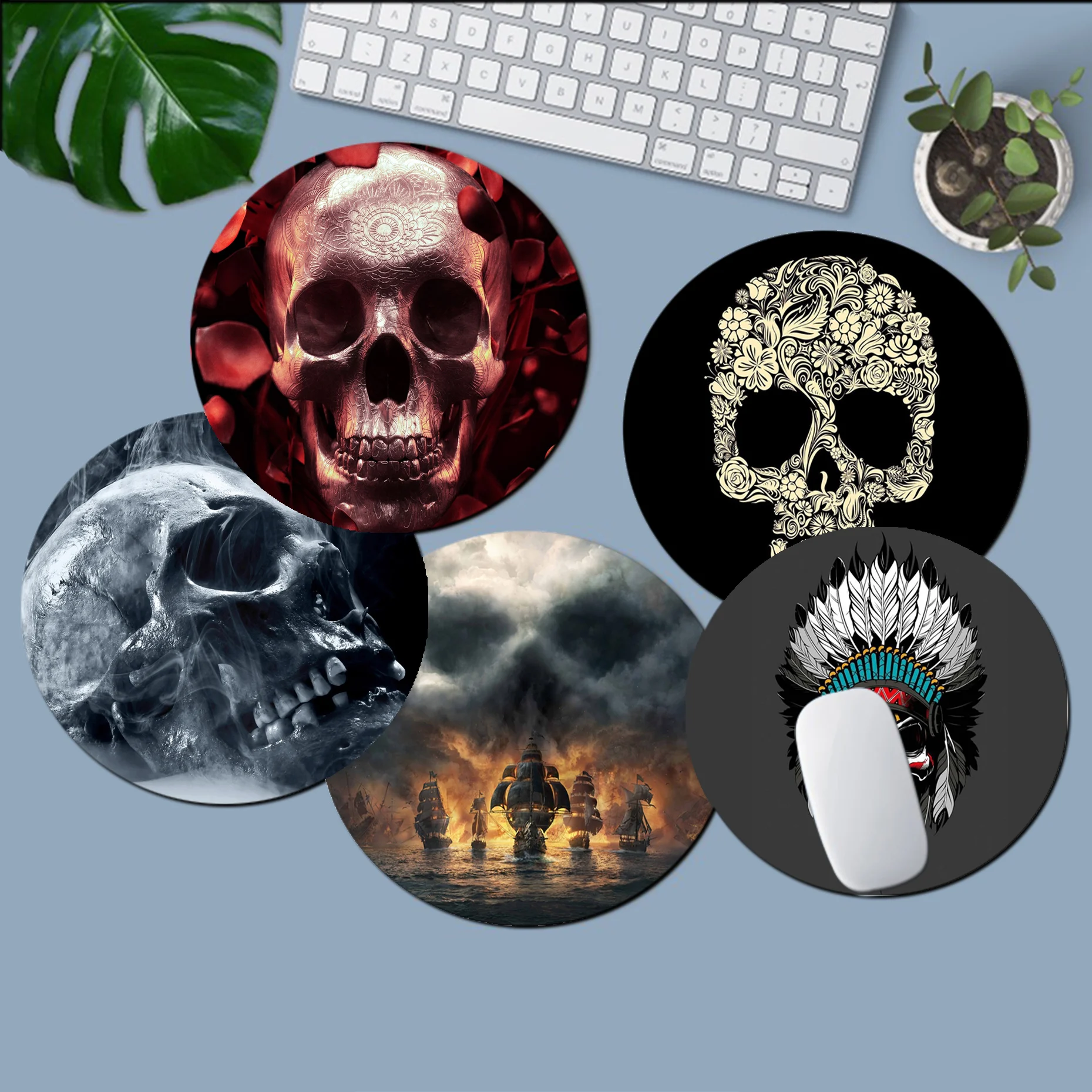 

Dark Horror Skull Round Custom Skin Keyboard Mat Table Mat Students Cabinet Gamer Desktop Mousepad Padmouse Desk Play Mats