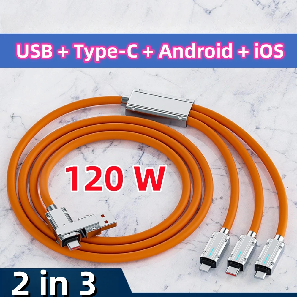 

New 2 In 3 USB A To USB C Cable 90 Degree 6a Super Fast Charging Deta Cable Android Multi-Function Zinc Alloy Type C USB Cable