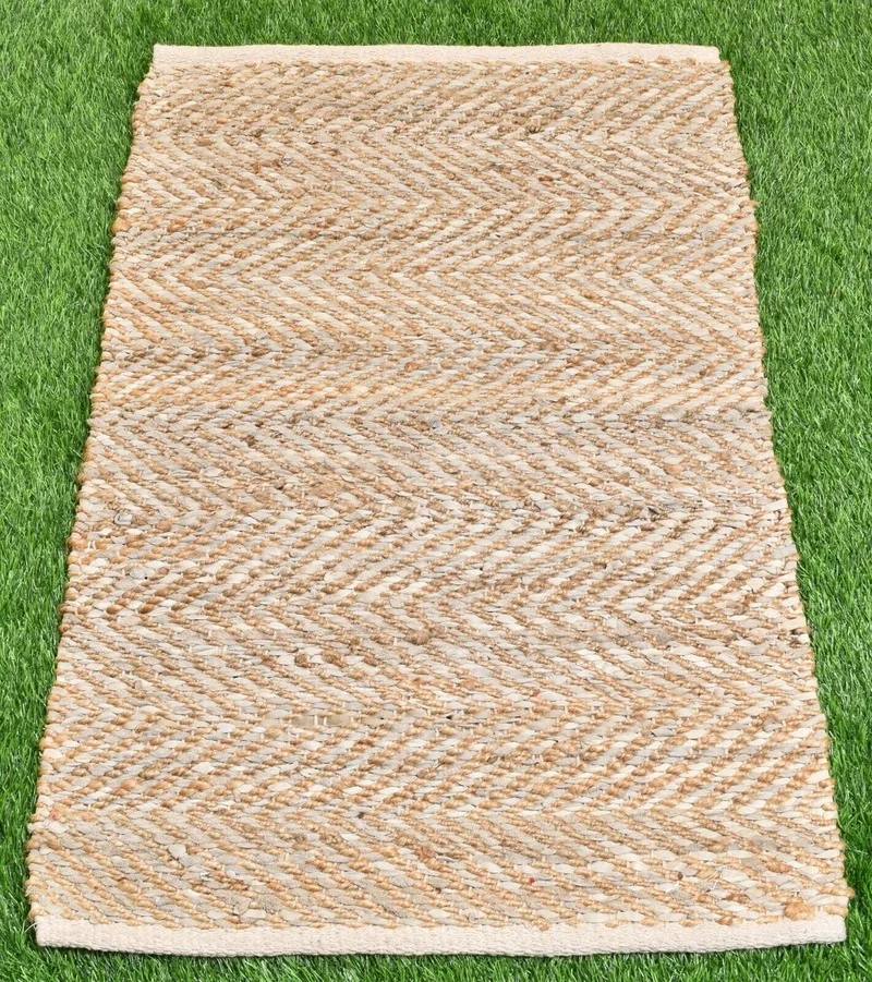 Carpets and Rugs for Bedroom 2x3 Feet Handmade Rug Beige Area Mat Decorative Door Mat Wool and Jute Woven Floor Mat