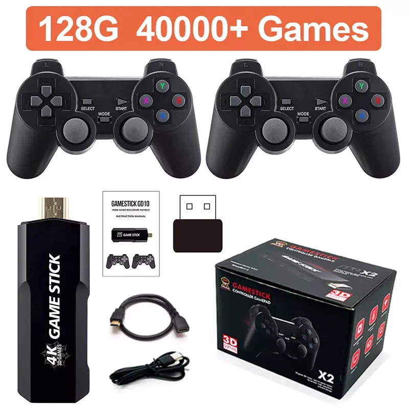 

Игровой джойстик NEW2023 X2, 128 ГБ/64 Гб/32 ГБ, 4K, консоль для видеоигр в ретро стиле, беспроводной контроллер, 40000 встроенных игр для мальчиков, подар...