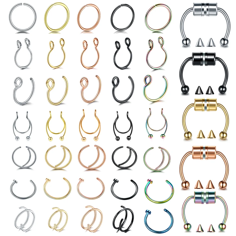 

1PC Stainless Steel Septum Rings Fake Nose Ring Hoop Non-Pierced C Clip Lip Ring Earring For Women Fake Piercing Body Jewelry