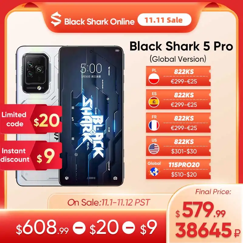 Kup Globalna Wersja Black Shark 5 Pro 5G Smartphone 5pro Snapdragon 8 Gen 1 Telefon Do Gier Celular 120W Super Charge Telefon Komórkowy NFC