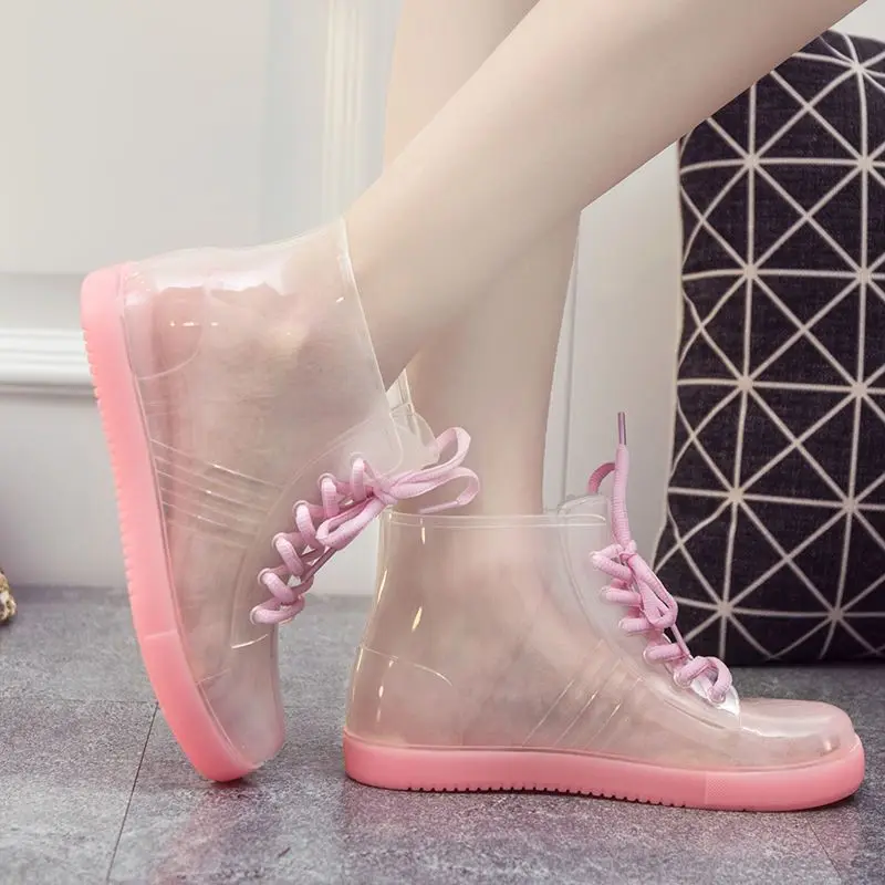 Rain boots women Transparent Non slip Jelly Women Waterproof boots  Overshoes Rubber boots for women Ankle boots Spring Summer