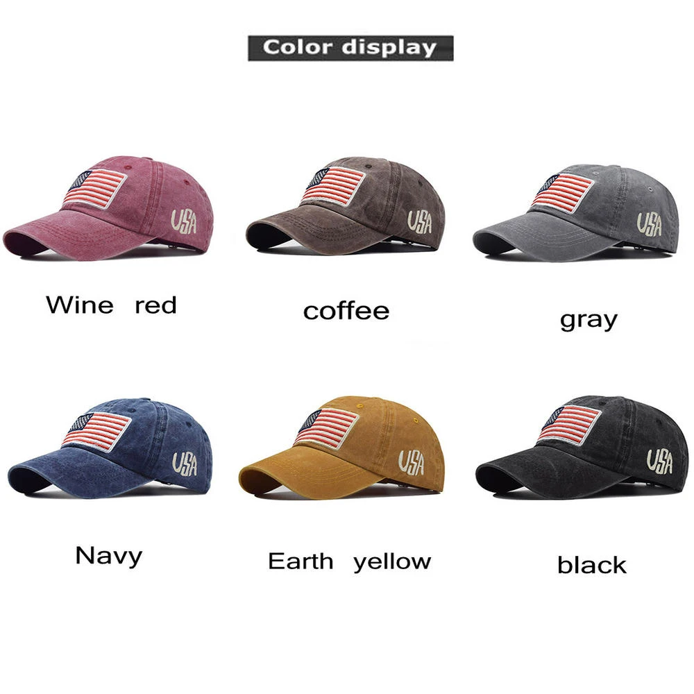 

Cotton Washed Vintage Letter Denim Baseball Cap, American Flag Embroidered Baseball Cap Peaked Unisex Hip Hop Sport Hats Outdoor